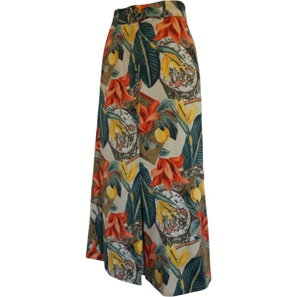 Bice Vintage Tropical Map Print Maxi Skirt Floral Hibiscus Lemon High Waist S